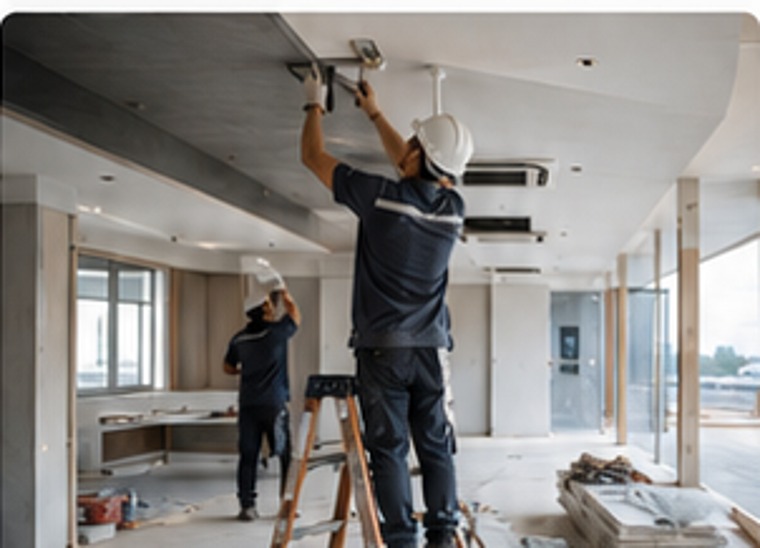 Technician carrying out ceiling and renovation work